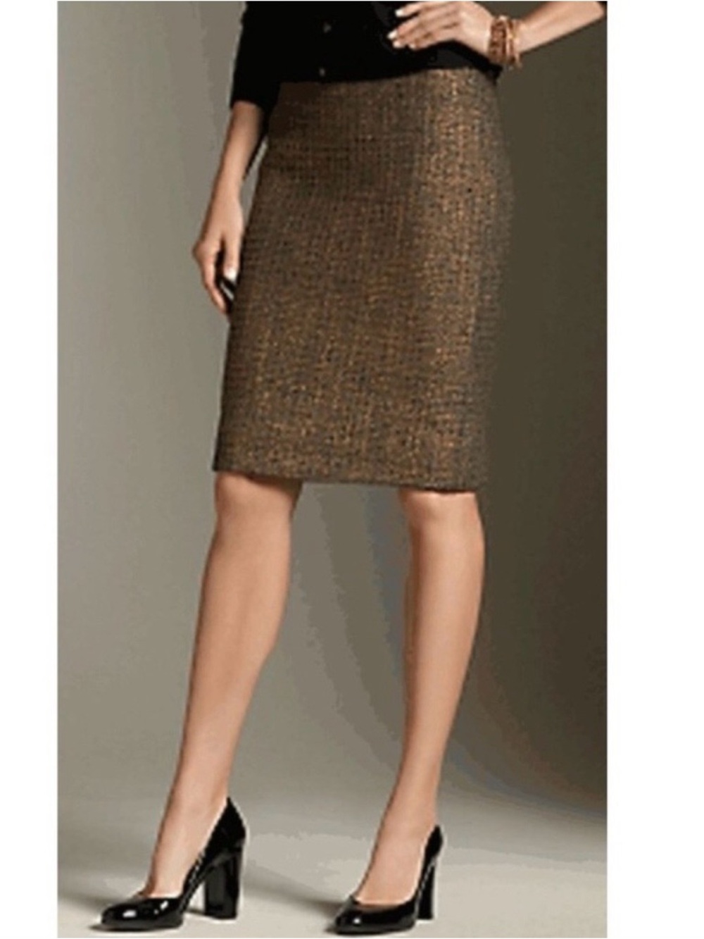 TALBOTS Metallic Tweed Pencil Skirt, Gold Gray Black, Size 8